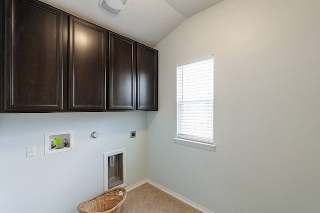 404 Buttercup Creek Blvd Unit 19, Cedar Park, TX 78613 - laundry room with hookup for a gas dryer, electric dryer hookup, cabinet space, hookup for a washing machine, and light colored carpet