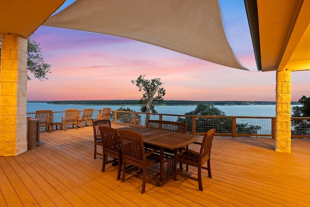 4910 Owen Ln, Temple, TX 76502 - wooden deck featuring a water view and outdoor dining space