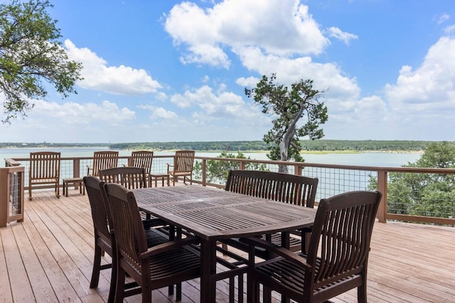 4910 Owen Ln, Temple, TX 76502 - wooden deck featuring a water view and outdoor dining area