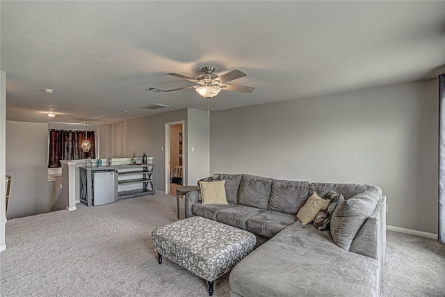 2712 Kickapoo Cavern Dr, Pflugerville, TX 78660 - living area featuring light colored carpet and ceiling fan