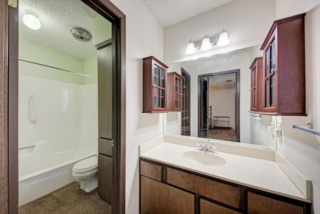 6606 Lancret Hill Dr, Austin, TX 78745 - full bathroom with a textured ceiling, vanity, and shower / bath combination