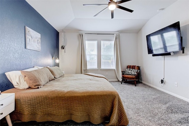 114 Creek Hollow Dr, Hutto, TX 78634 - carpeted bedroom featuring lofted ceiling and a ceiling fan