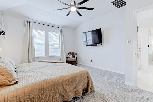114 Creek Hollow Dr, Hutto, TX 78634 - bedroom featuring carpet, vaulted ceiling, and ceiling fan