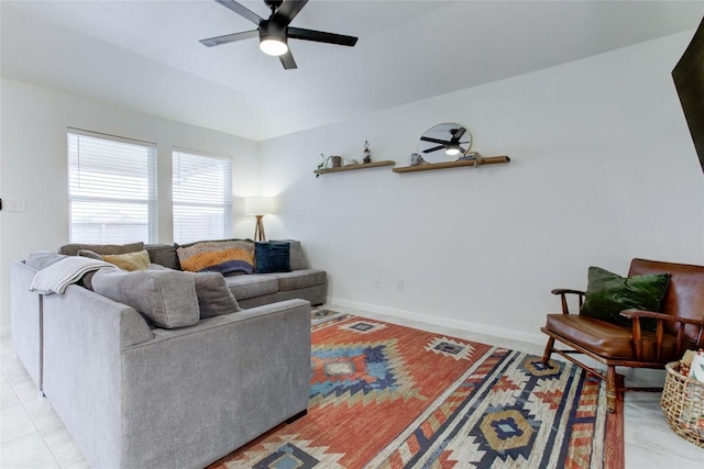 114 Creek Hollow Dr, Hutto, TX 78634 - living room featuring ceiling fan and baseboards