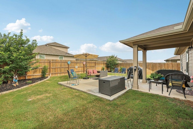 111 Krause Springs Dr, Hutto, TX 78634 - fenced backyard featuring a patio and an outdoor living space