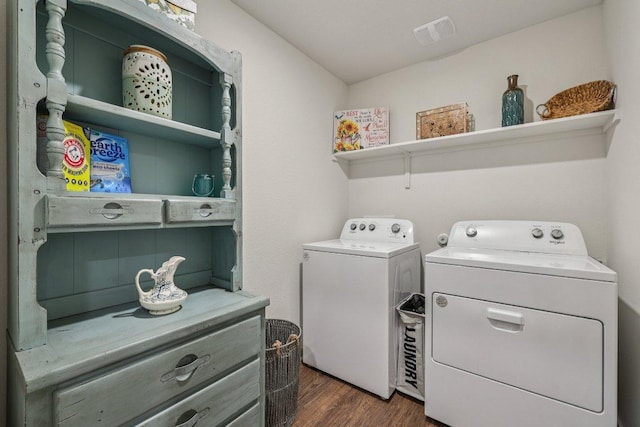 111 Krause Springs Dr, Hutto, TX 78634 - washroom featuring separate washer and dryer and dark wood-style floors