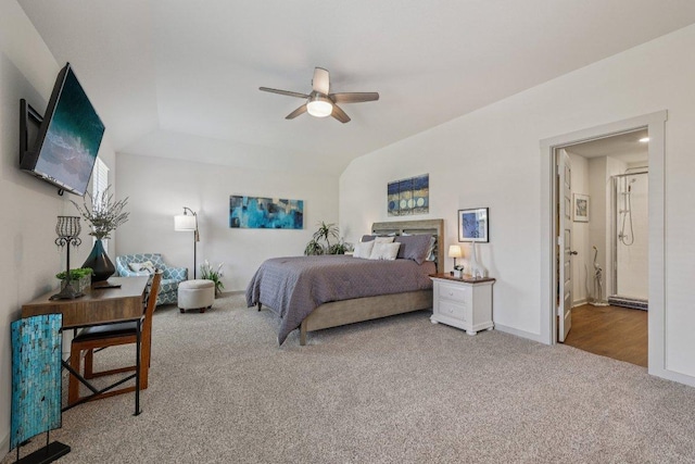 111 Krause Springs Dr, Hutto, TX 78634 - carpeted bedroom featuring ceiling fan and ensuite bath
