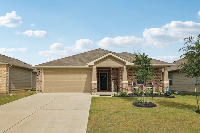 111 Krause Springs Dr, Hutto, TX 78634 - view of front of property featuring brick siding, a garage, concrete driveway, and a front yard