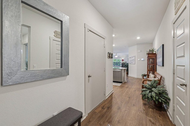 111 Krause Springs Dr, Hutto, TX 78634 - hall with wood finished floors and recessed lighting