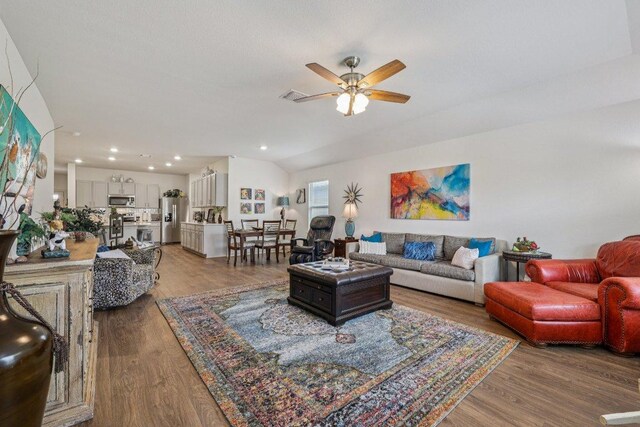 111 Krause Springs Dr, Hutto, TX 78634 - living room with ceiling fan, light wood-type flooring, and recessed lighting