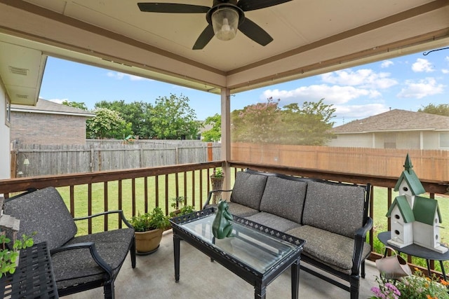1111 Whitley Dr, Leander, TX 78641 - balcony featuring an outdoor living space and a ceiling fan