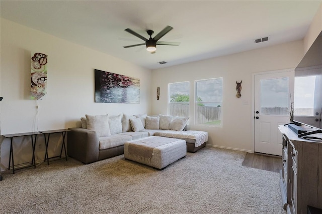 504 N Thunderstorm Ave, Lockhart, TX 78644 - living room featuring ceiling fan and carpet