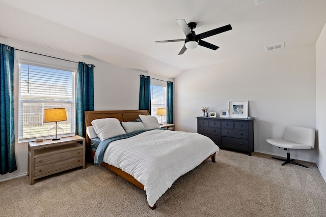 1004 Norway, Seguin, TX 78155 - bedroom with light carpet, lofted ceiling, and a ceiling fan