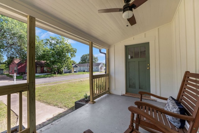 215 Paulus St, Schulenburg, TX 78956 - view of patio / terrace with ceiling fan and a residential view
