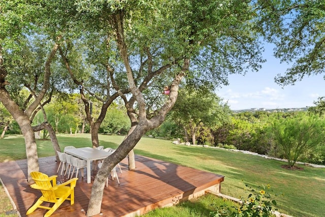 601 Crystal Creek Dr, Austin, TX 78746 - view of green lawn with a deck and outdoor dining space