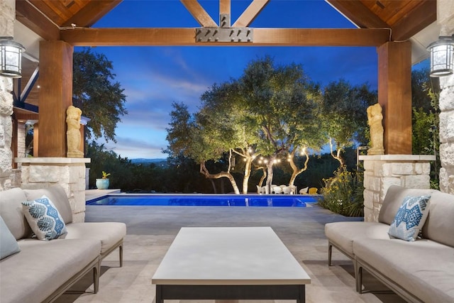 601 Crystal Creek Dr, Austin, TX 78746 - view of patio with an outdoor living space and an outdoor pool