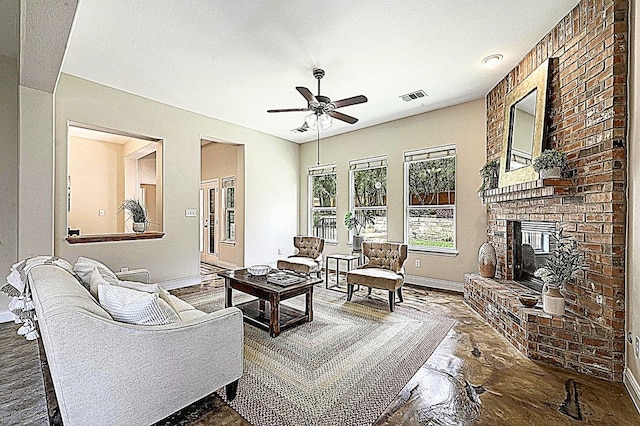 250 Lexington Dr, Austin, TX 78737 - living area with ceiling fan and a fireplace