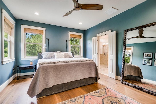 2707 La Mesa Dr, Austin, TX 78704 - bedroom featuring multiple windows, wood finished floors, recessed lighting, and a ceiling fan