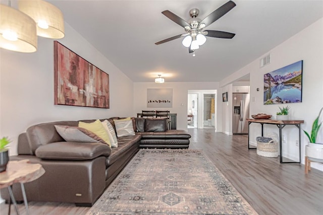 3604 Clawson Rd Unit 204, Austin, TX 78704 - living room featuring wood finished floors and a ceiling fan