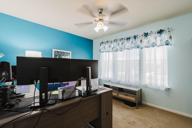 115 San Bernard Trl, Hutto, TX 78634 - office area with a ceiling fan and light carpet