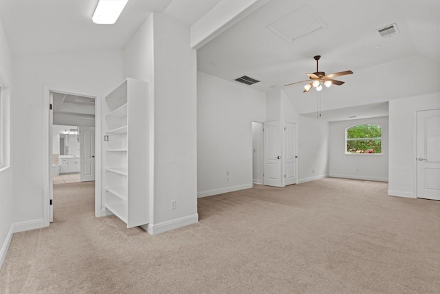 5724 Brittlyns Ct, Austin, TX 78730 - unfurnished living room featuring carpet floors, a ceiling fan, and high vaulted ceiling