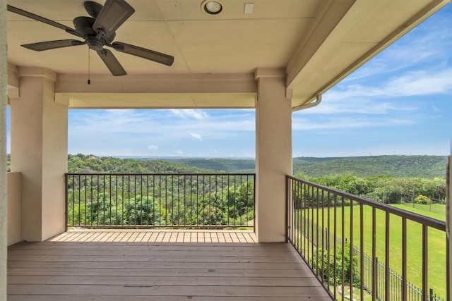 5724 Brittlyns Ct, Austin, TX 78730 - wooden terrace featuring ceiling fan and a lawn