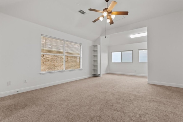 5724 Brittlyns Ct, Austin, TX 78730 - unfurnished room featuring a ceiling fan, light carpet, and vaulted ceiling