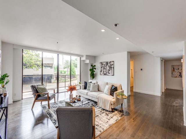 40 N Interstate 35 Unit 2D1, Austin, TX 78701 - living area featuring hardwood / wood-style floors, recessed lighting, and a wall of windows