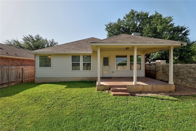 14400 Mowsbury Dr, Austin, TX 78717 - rear view of house featuring a fenced backyard, a shingled roof, and a chimney