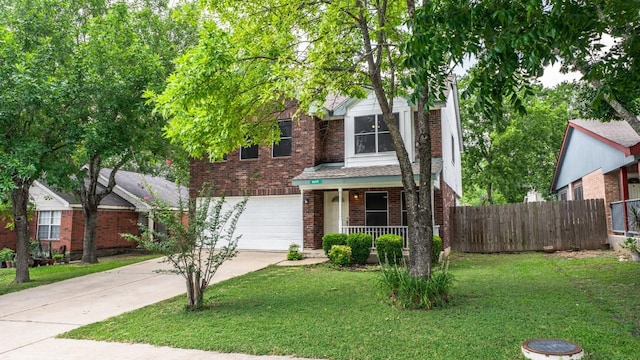 8086 Thaxton Rd, Austin, TX 78747 - view of front of home with brick siding, a garage, concrete driveway, and covered porch