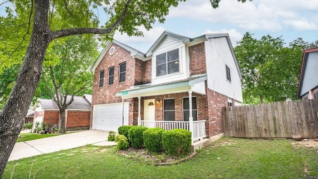 8086 Thaxton Rd, Austin, TX 78747 - traditional-style home featuring covered porch, brick siding, an attached garage, and driveway
