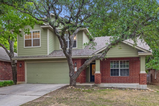 2716 Cradlerock Ter, Austin, TX 78748 - view of front of home featuring a garage, driveway, a shingled roof, and brick siding