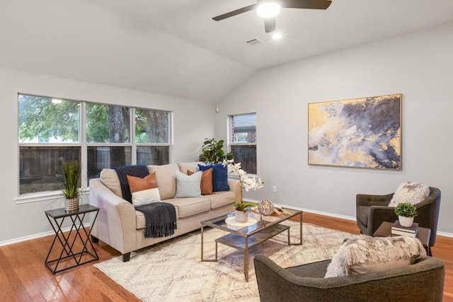 2716 Cradlerock Ter, Austin, TX 78748 - living area with wood finished floors, vaulted ceiling, and ceiling fan