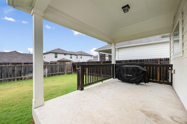 209 Lambert St, Leander, TX 78641 - fenced backyard featuring a patio area, a residential view, and grilling area