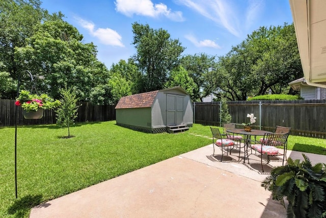6428 Clay Allison Pass, Austin, TX 78749 - fenced backyard featuring a patio, a storage unit, and outdoor dining space