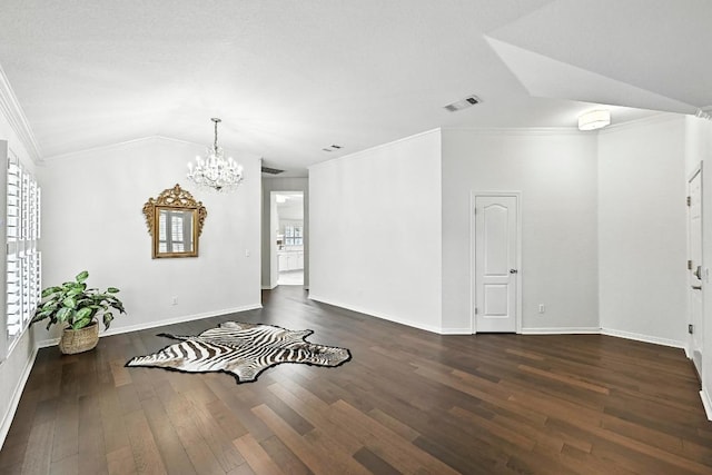 6428 Clay Allison Pass, Austin, TX 78749 - additional living space with a chandelier, dark wood-type flooring, and lofted ceiling