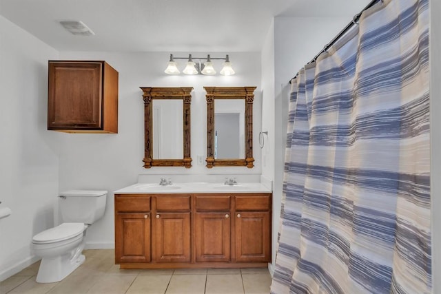 2101 Charlotte Estates Dr, Austin, TX 78744 - bathroom featuring tile patterned flooring, double vanity, and a shower with shower curtain