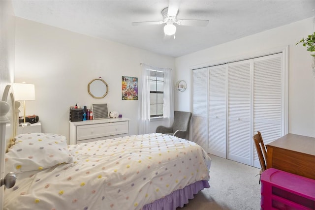 5804 Sheffield Terrace Ln, Bryan, TX 77802 - bedroom with carpet flooring, a closet, and a ceiling fan