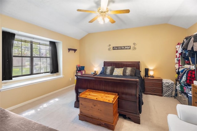 5804 Sheffield Terrace Ln, Bryan, TX 77802 - bedroom with vaulted ceiling, carpet floors, and a ceiling fan