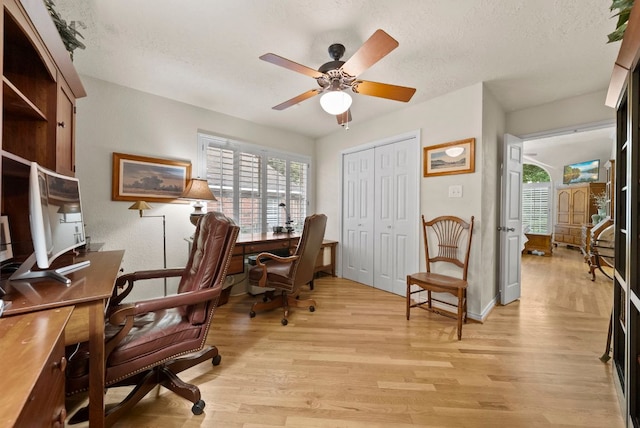 10839 Redmond Rd, Austin, TX 78739 - office featuring plenty of natural light, light wood-style floors, a ceiling fan, and a textured ceiling