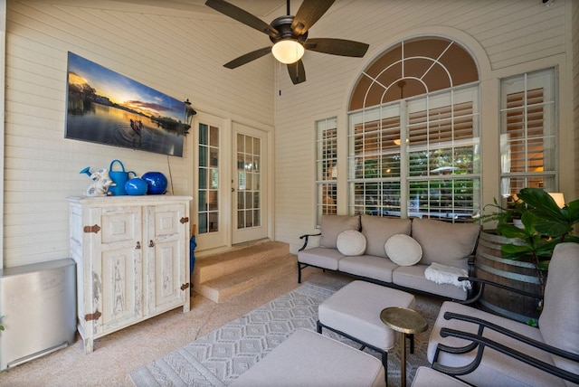 10839 Redmond Rd, Austin, TX 78739 - carpeted living area with ceiling fan