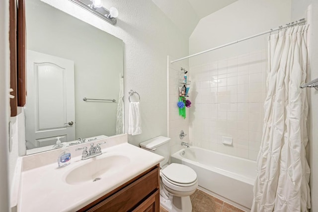 518 Victoria Dr, Cedar Park, TX 78613 - full bathroom with vanity, shower / bathtub combination with curtain, and tile patterned floors