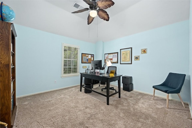 4004 Callabero Cv, Round Rock, TX 78681 - carpeted home office featuring ceiling fan and baseboards