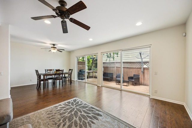 2704 San Pedro St Unit A16, Austin, TX 78705 - dining room with a ceiling fan, wood finished floors, and recessed lighting