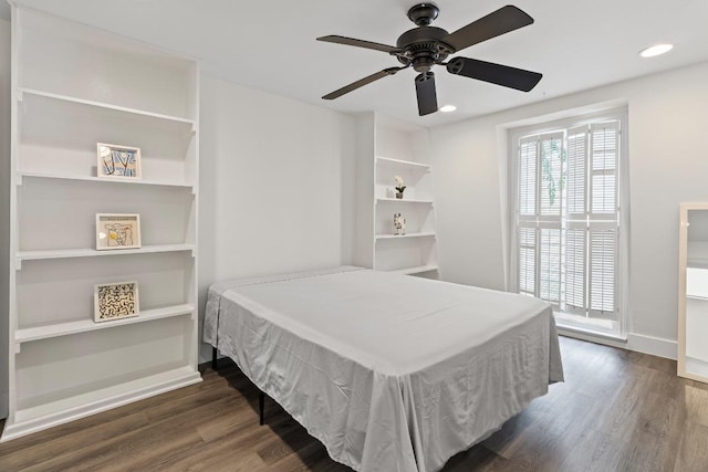 2704 San Pedro St Unit A16, Austin, TX 78705 - bedroom with wood finished floors, recessed lighting, and ceiling fan