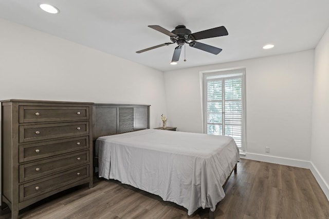 2704 San Pedro St Unit A16, Austin, TX 78705 - bedroom with dark wood-style flooring, recessed lighting, and ceiling fan