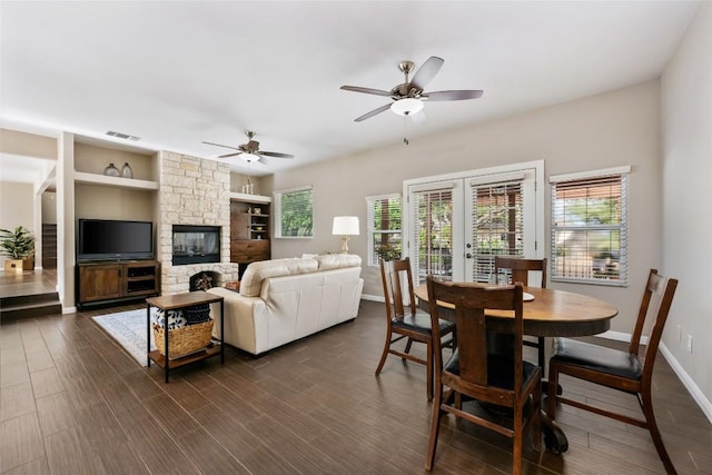 4500 Poteau Cir, Austin, TX 78734 - living room with french doors, a ceiling fan, and dark wood finished floors