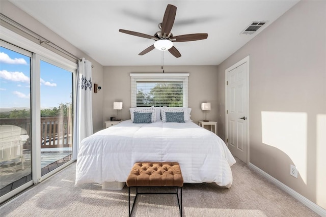 4500 Poteau Cir, Austin, TX 78734 - bedroom with access to outside, carpet, and a ceiling fan