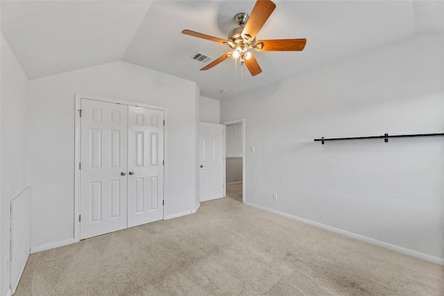 18609 Sandy Bottom Dr, Pflugerville, TX 78660 - unfurnished bedroom featuring carpet, vaulted ceiling, a closet, and a ceiling fan