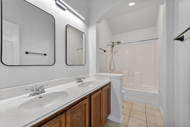 18609 Sandy Bottom Dr, Pflugerville, TX 78660 - full bath featuring double vanity, tile patterned floors, and tub / shower combination